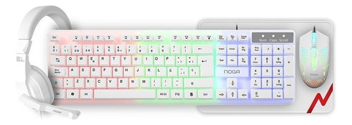 Combo Teclado Mouse Auricular Y Pad Blanco Kit Luz Led Rgb