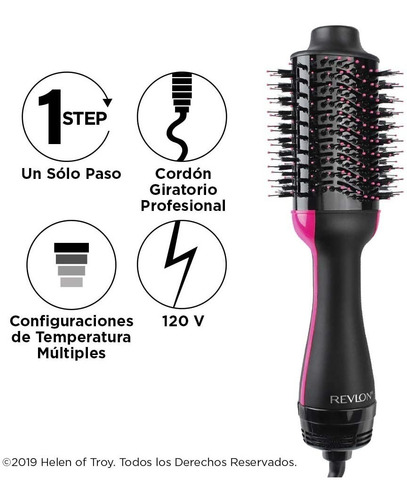 Imagen 3 de 7 de Cepillo Secador Voluminizador Revlon Pro Original Rosa Negro
