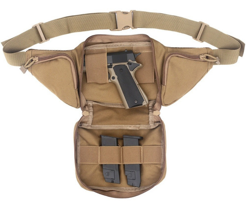 Imagen 7 de 7 de Cangurera Porta Arma Kaki Cafe Tactica Portacion Pistola Rev