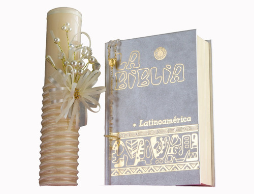 Imagen 1 de 4 de Kit Set Comunión Vela Biblia Rosario Niña Rox Hadas