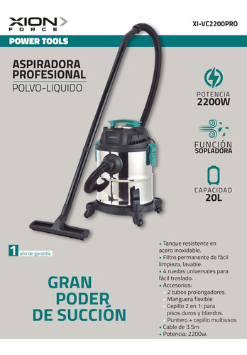Aspiradora Profesional Polvo Y Agua Xion 20 Lts 2200w