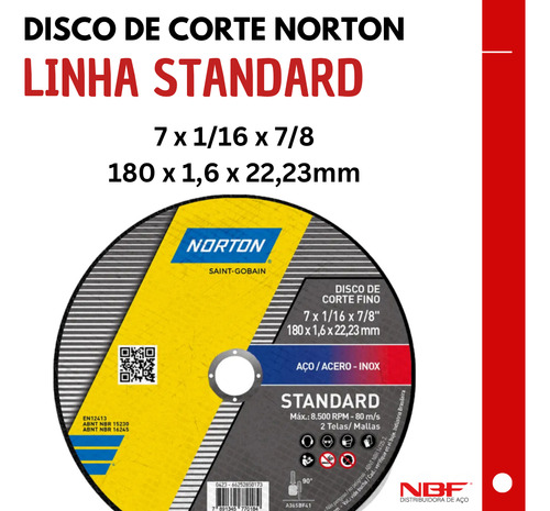 Disco De Corte Fino 7x1/16x7/8 Norton Standard - Kit Com 05