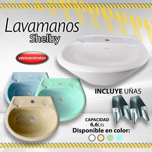 Lavamanos Shelbyl Venceramica Blanco, Azul, Bone, Verde