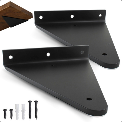 15cm - Mão Francesa Cantoneira Preta Reforçada - Rio Design99 - Ferro Aço Suporte Para Prateleira Resistente Industrial Prateleira Madeira Bancada Estante Triangular S16