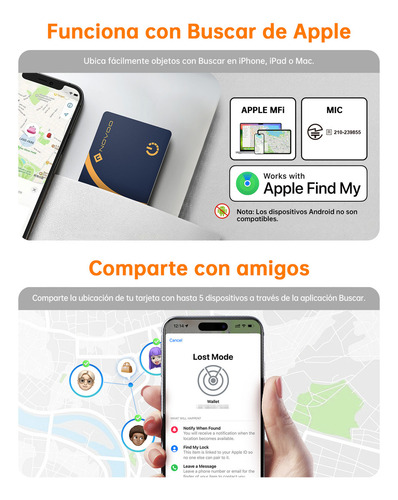 Novoo Tarjeta Rastreador Cartera 6 Años Airtag Localizador Bluetooth Gps Smart Tag Rastreador Para Apple Color Azul