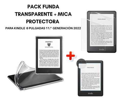 Case Transparente + Mica Para Kindle 6 PuLG + Stickers