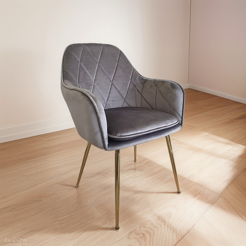 Pack 2 Sillas Sitial Poltrona Velvet Patas Doradas Respaldo Estructura de la silla Gris