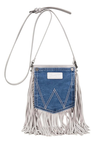Wrangler Crosbody Denim Con Flecos Para Mujer Azul Y Blanco Mezclilla Níquel Blanco
