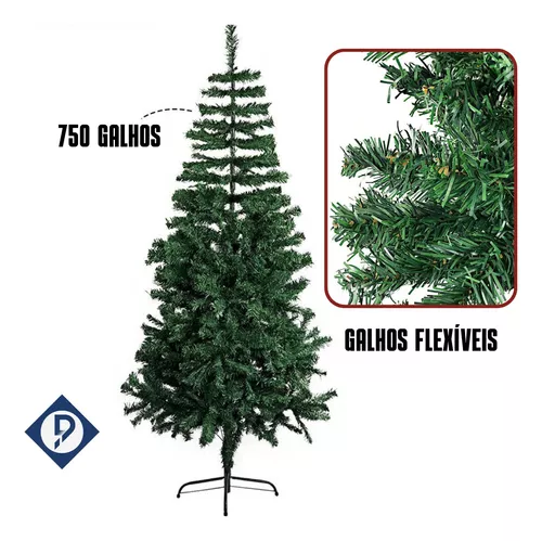 Arvore de natal 1,80 M 750 Galhos Árvore de Natal completa PVC Verde