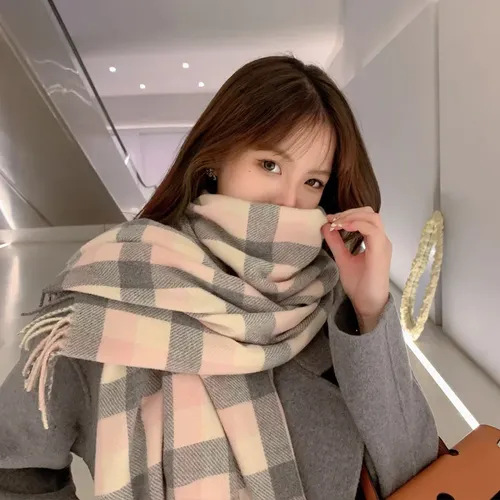 Fashionable Color Block Plaid Scarf Women Autumn Winter Warm