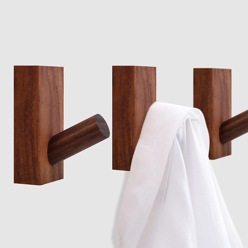 Ganchos De Pared De Madera (3 Ganchos De Nogal Negro) G...