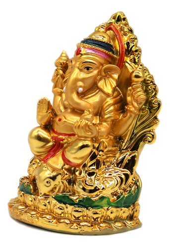 Ganesha 12 Cm Dourado Mod 2613 Estatueta Shiva Lakshmi