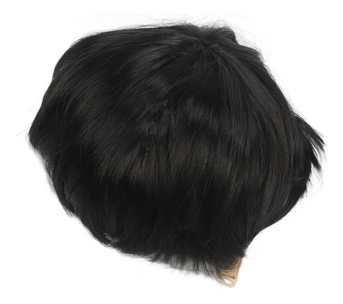 Peluca De Pelo Corto Para Hombre, Con Flequillo Negro, Para