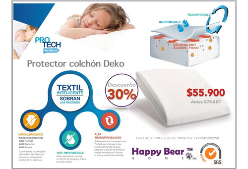Imagen 2 de 5 de Protector Colchón Blanco Basic Doble