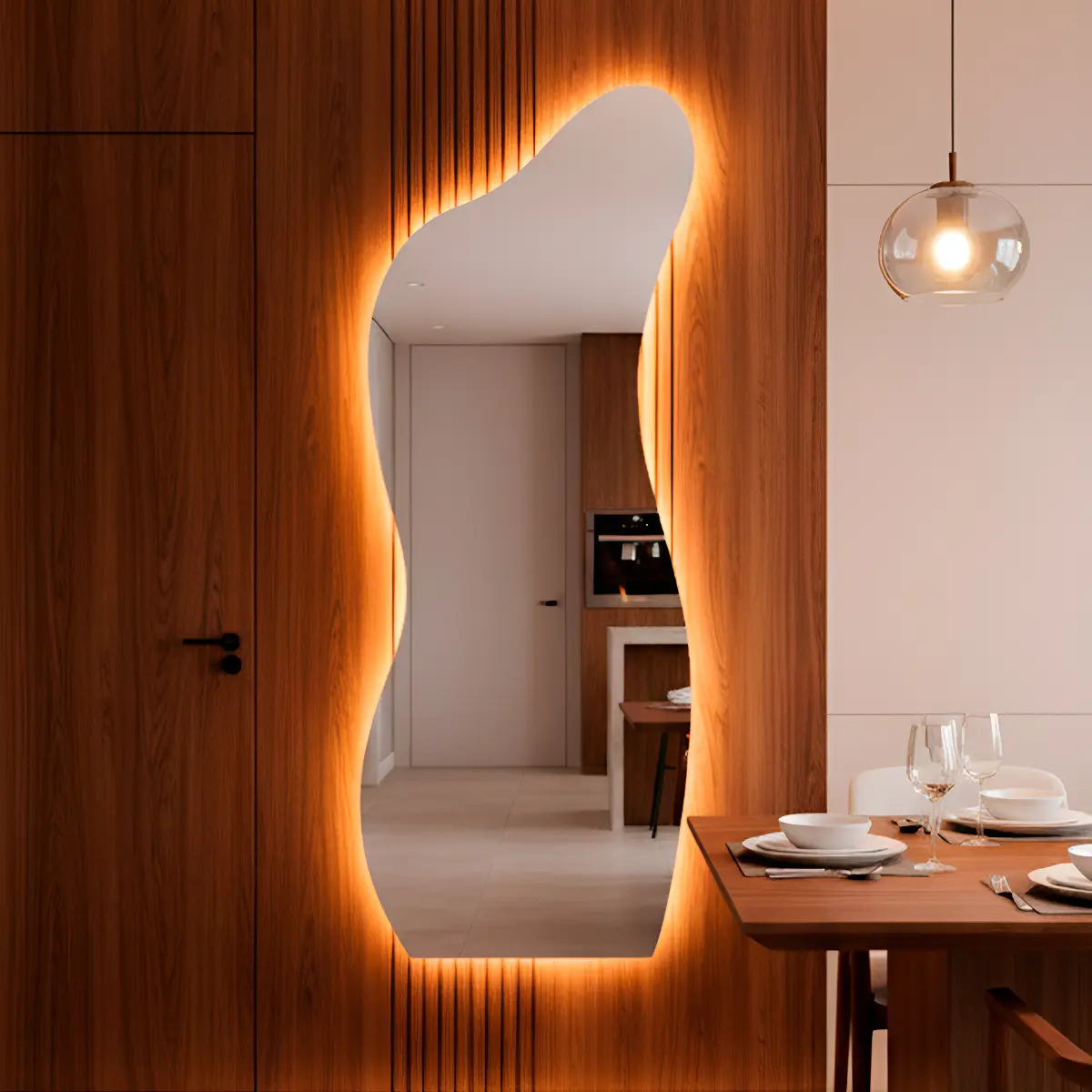 Espelho de Parede com LED Curves 170x70 cm Decorativo para Sala, Quarto e Banheiro Moldura...