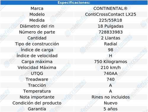 2 Llantas 98h Continental Conticrosscontact Lx25 225/55r18