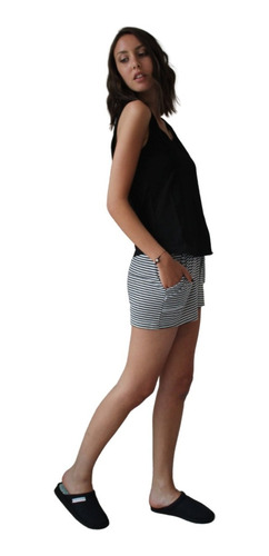 Imagen 2 de 9 de Pijama Mujer Verano Conjunto Short Musculosa Rena Negro