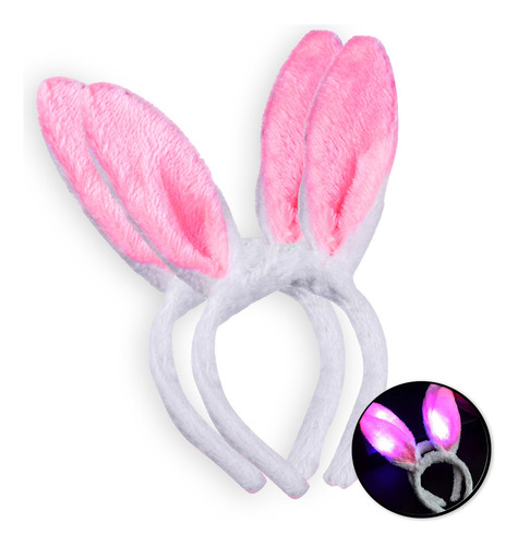 6 Pzas Diadema Orejas Peluche Conejo Rosas Con Blanco 27 Cm Color Blanco con Rosa