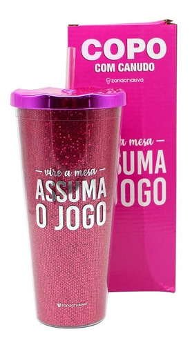 Copo Canudo Glitter Rosa Assuma O Jogo 750 Ml Zona Criativa 