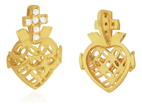Pingente Sagrado Coração Jesus Com Zircônias Em Ouro 18k
