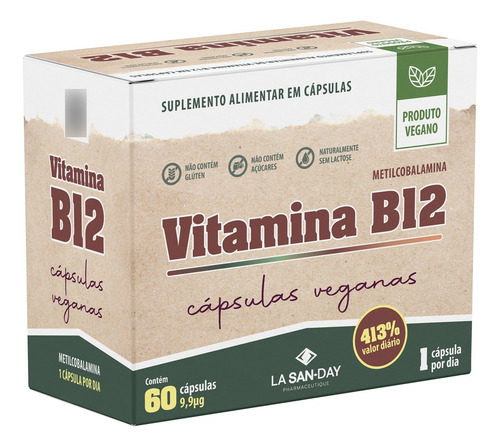 Suplemento Vitamina B12 Vegana - 60 Cápsulas - La San Day Sabor Sem Sabor