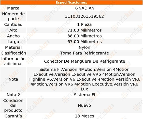Toma De Refrigerante Nylon Pernos Cc V6 3.6l 11/16