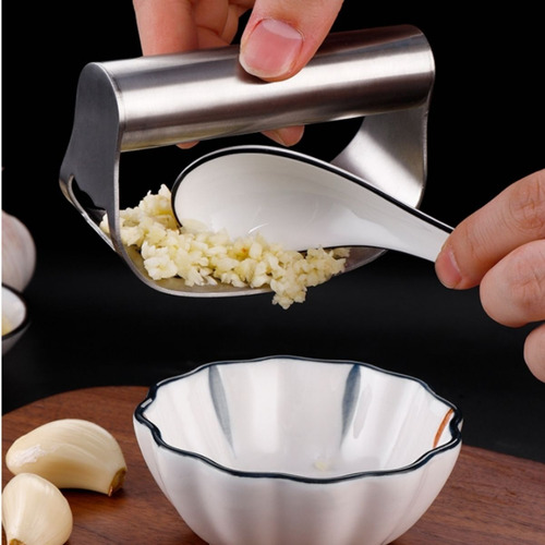 Triturador Aplastador Moledor Ajos Acero Inox Destapador 1p Color Plateado