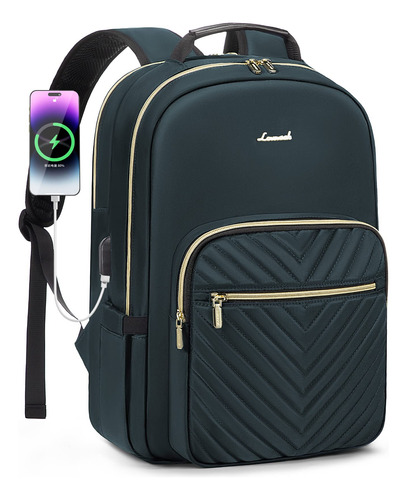 Mochila Color Verde Azul Portatil 18.4 Inch Para Mujer Y Usb