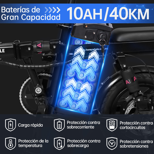 Honey Whale S6 PRO color negro rodado 14 potencia máxima del motor 750W velocidad máxima 35km/h
