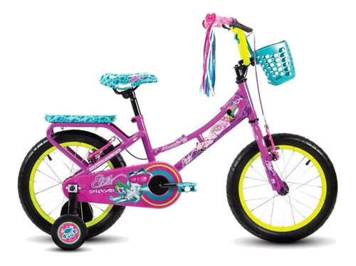 Bicicleta infantil Mercurio Kids Evergreen  2020 frenos v-brakes color púrpura/verde/neón con ruedas de entrenamiento