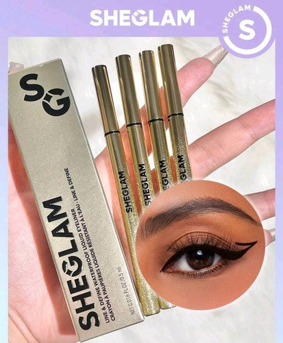 Set 4 Delineador De Ojos Liquido Resistente Agua Sheglam Negro Mate