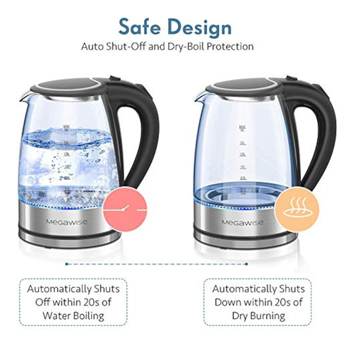 Hervidor Eléctrico Megawise, Vidrio De Borosilicato De 1,8 L
