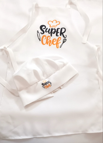 Delantal Y Gorro De Cocina Para Niño Personalizado Blanco Liso
