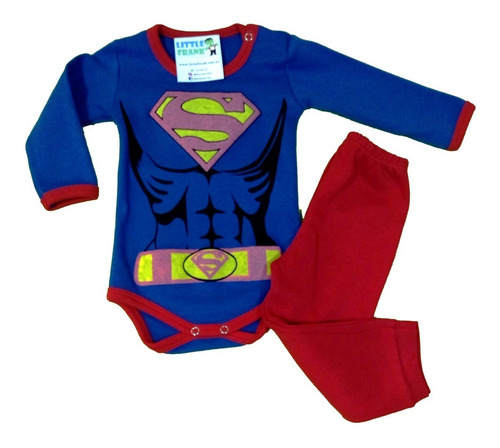 Conjunto Bebe Superman Disfraz Body Manga Larga Pantalon 