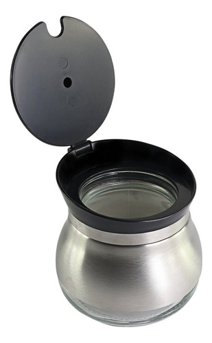 Açucareiro Com Colher De Aço Inox E Fundo De Vidro Luxo
