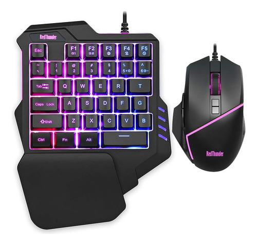 Combo Teclado Mouse Rgb 1 Mano 35 Teclas 6400 Dpi