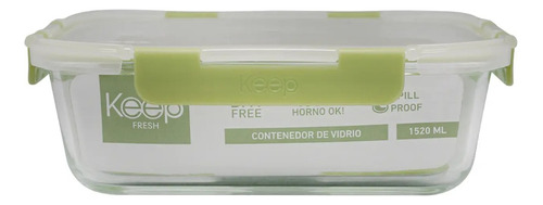 Contenedor Hermético Rectangular 1520ml Glass Keep Comida Color Verde
