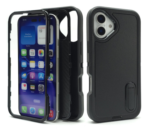 Funda 3 En 1 Para Iphone 16 Plus Case Bumper Resistente Rudo Negro Iphone 16 Plus