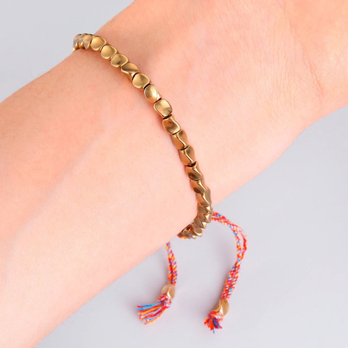 Pulsera Cobre Tibetana Hecha A Mano De Cuerda Unisex 1pz