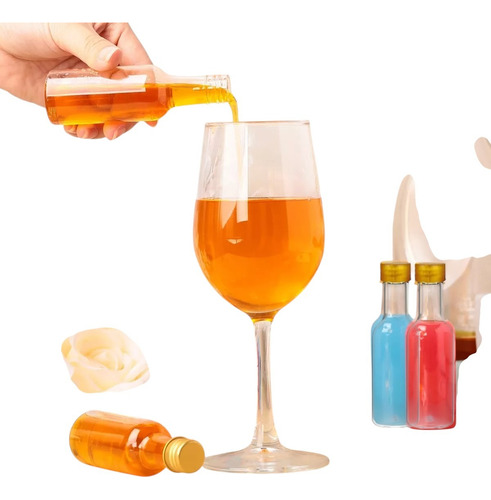 20 Pzs Botellas Vidrio Cristal Para Agua Jugos Mini 50ml Envase Mini Botella Redonda Vidrio Cristal Con Tapa Dorada