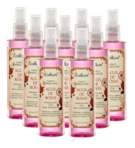 Tónico Facial Agua De Rosas 250ml Florigan® Pack De 10