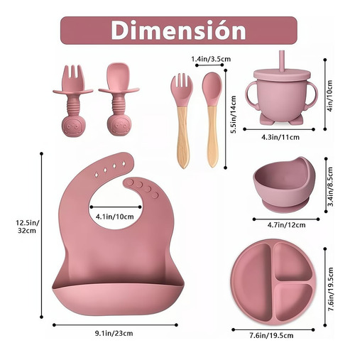 Platos Y Cubiertos De Silicona Para Bebés Set De 8 Piezas Ro