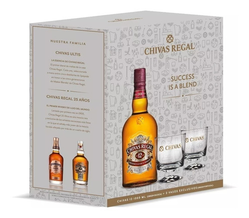 Whisky Chivas Regal 12 Años De Litro Con Estuche Y Vasos