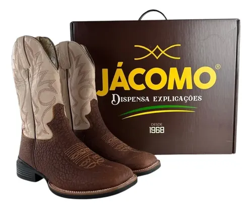 Boi　 Bota Couro Cabeça De Boi Original Jácomo Confort De Cowboy