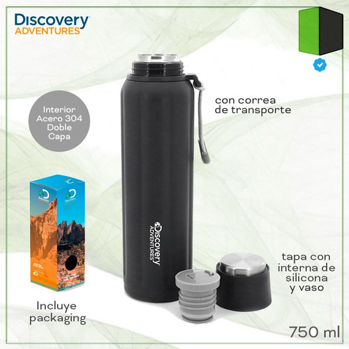 Imagen 4 de 5 de Termo Acero Inoxidable Doble Capa Frio Calor Mate Agua 750ml Color Negro