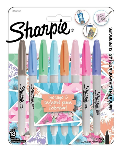 Marcador Permanente Sharpie Punta Fina X 8 Pastel
