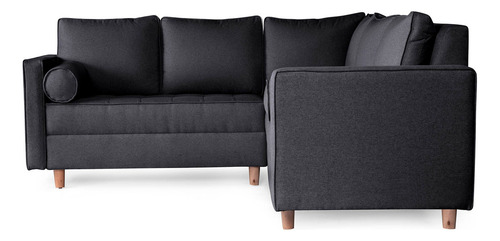 Sala Modular Esquinera De Lino Modelo Cerati Makora Color Gris Oscuro