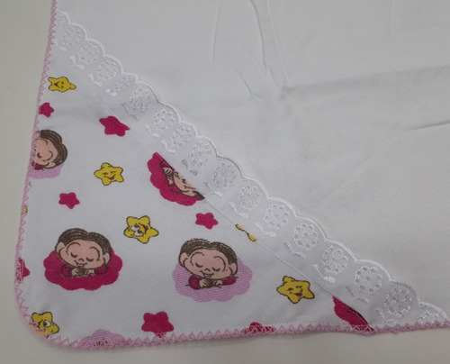 5 Cueiro Flanelado Com Aplique Monica 80x80cm Com Crochê