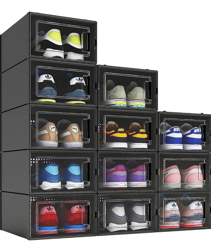 12 Cajas Organizadoras De Zapatos Contenedores Apilables Neg