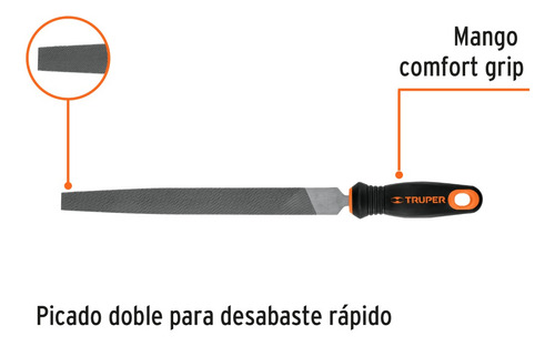Lima Plana Bastarda 10 Con Mango Doble Inyección, Truper